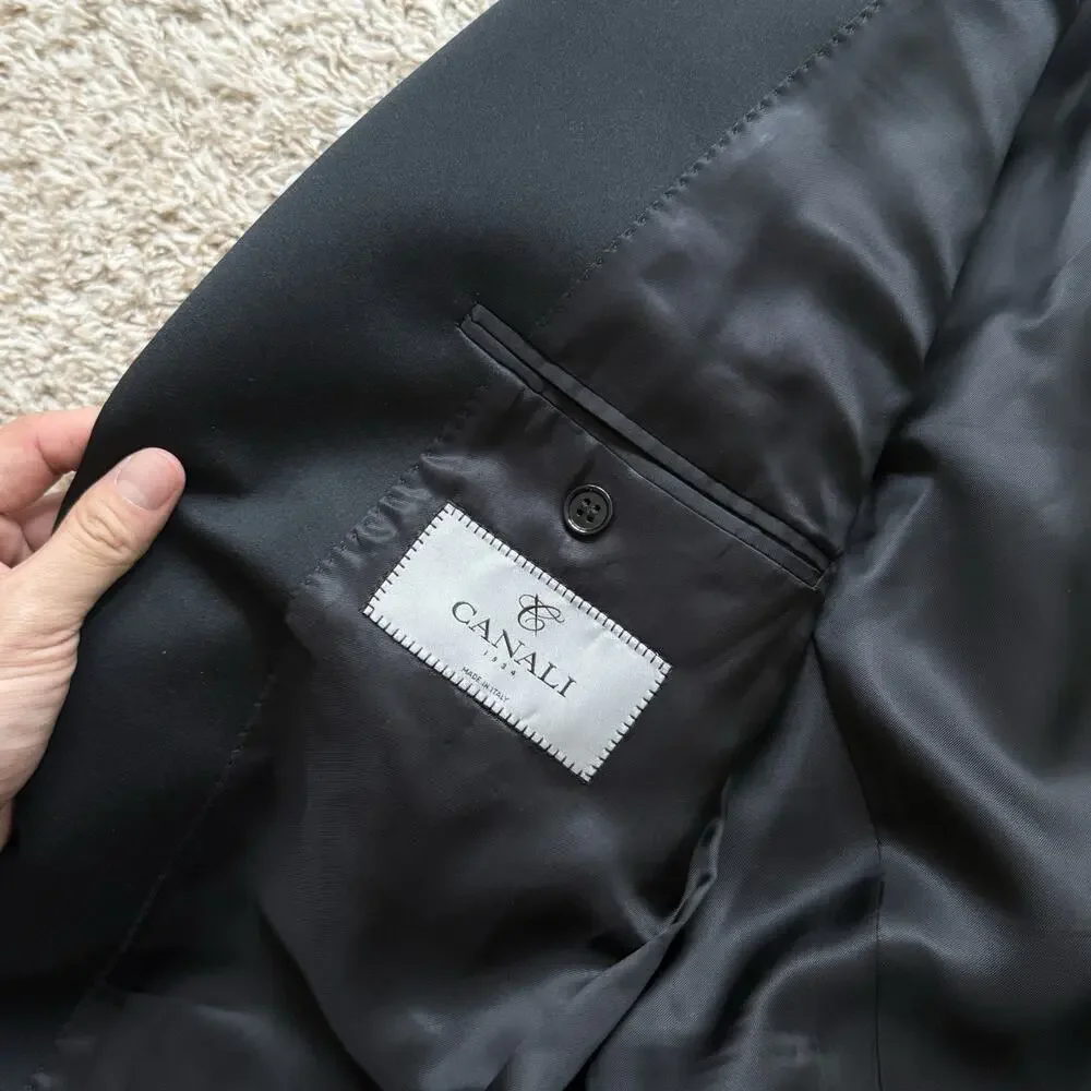 Canali Made In Italy Wool Mohair Travel Suit Black Men’s Size 48L Pants 42x33